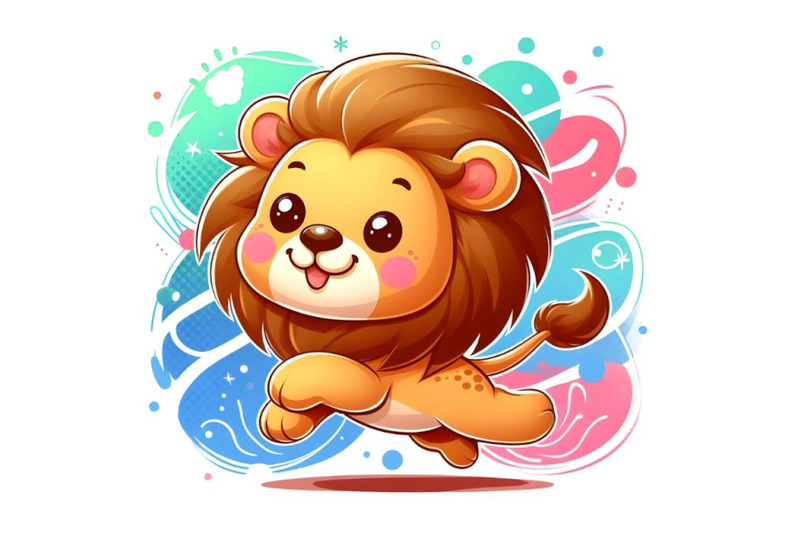 cute-running-lion-with-abstract-background