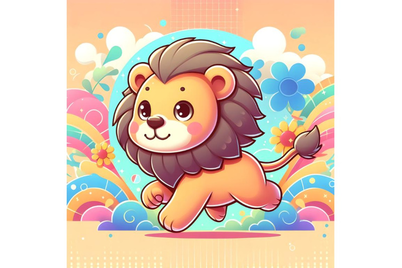 cute-running-lion-with-abstract-background