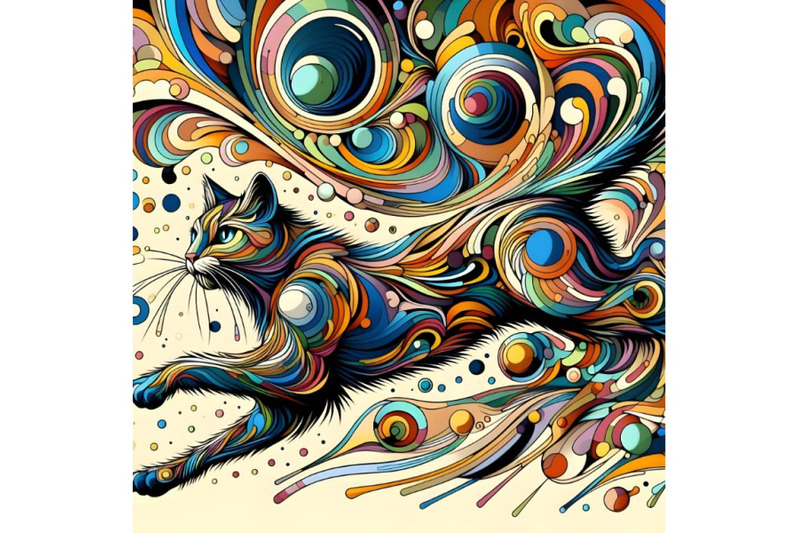 running-cat-with-abstract-colorful-background