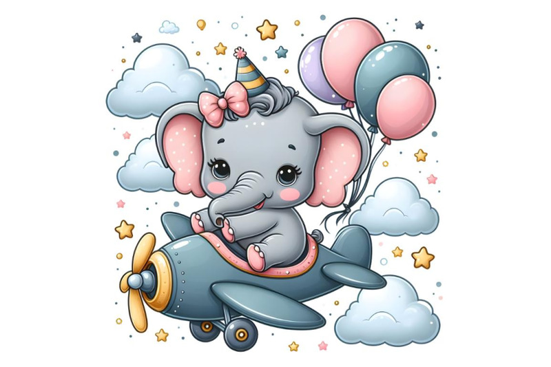 cute-baby-elephant-on-the-plane-with-air-baloons-clouds-and-stars-st