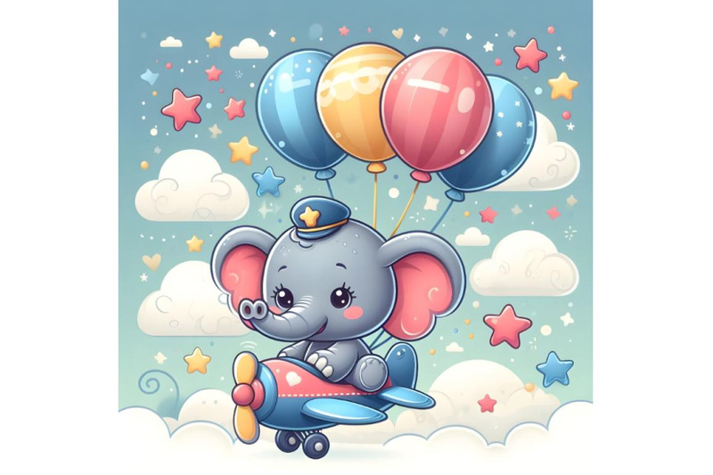 cute-baby-elephant-on-the-plane-with-air-baloons-clouds-and-stars-st