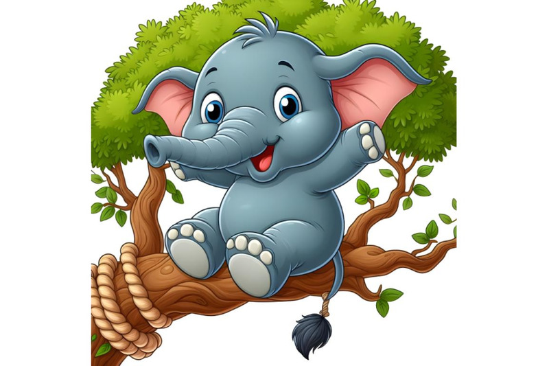 cartoon-funny-elephant-playing-on-a-tree-branch