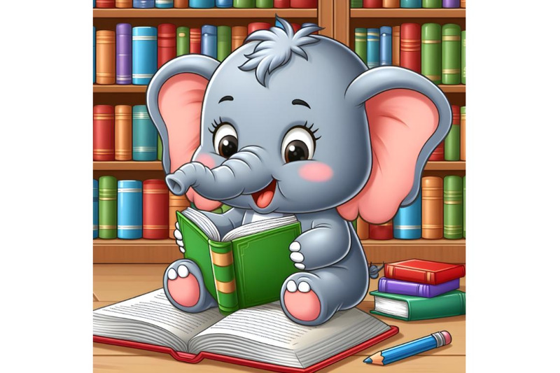 baby-elephant-reading-book-in-the-library