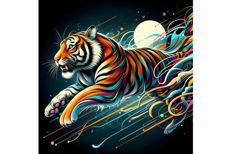 running-tiger-with-abstract-lighting-background