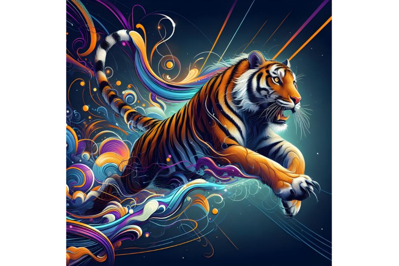 running-tiger-with-abstract-lighting-background