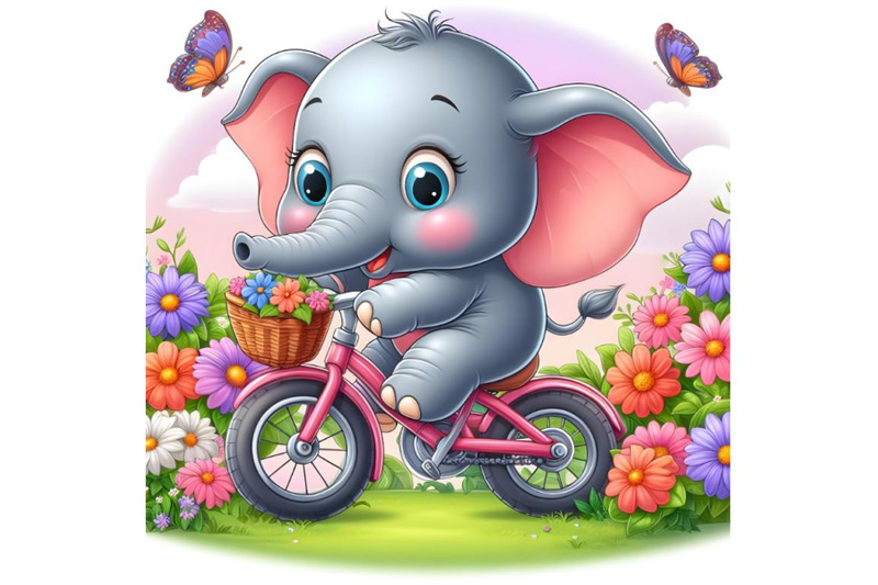 baby-elephant-on-bike-in-the-flower-garden