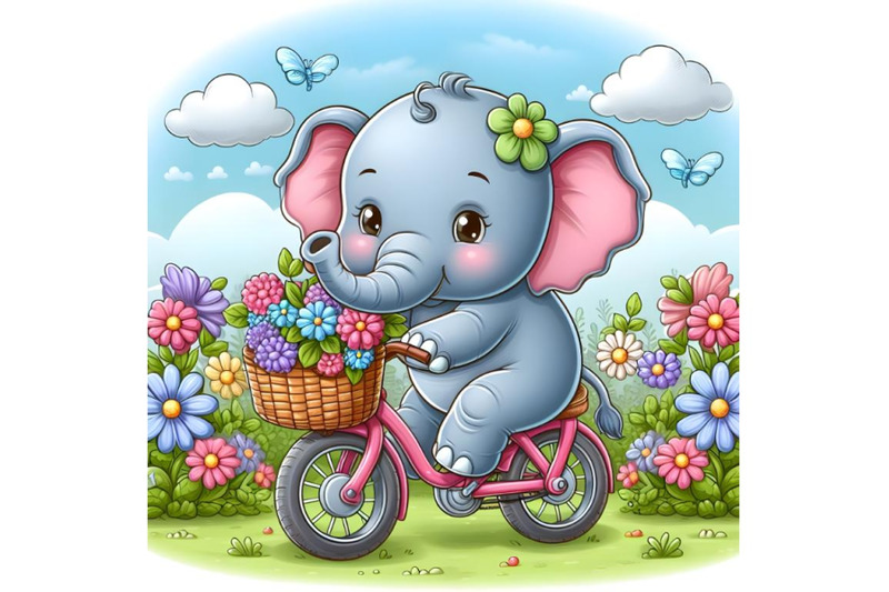 baby-elephant-on-bike-in-the-flower-garden