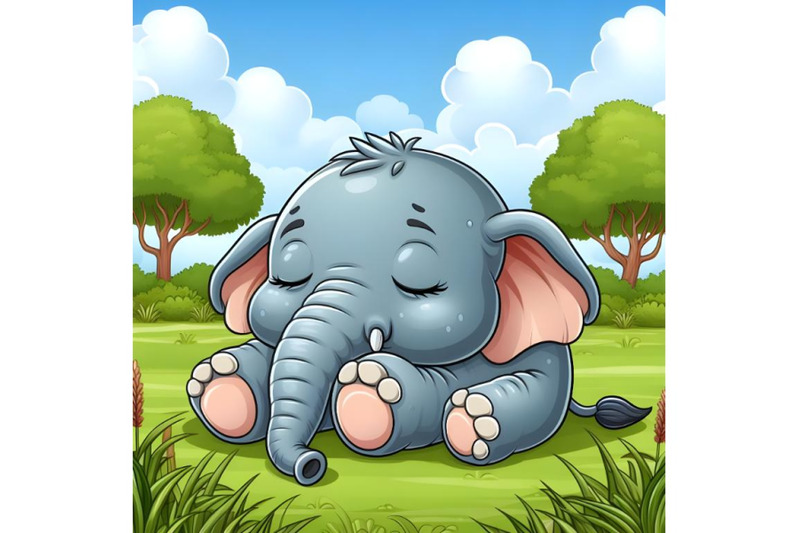 baby-elephant-is-sleeping-above-the-grass