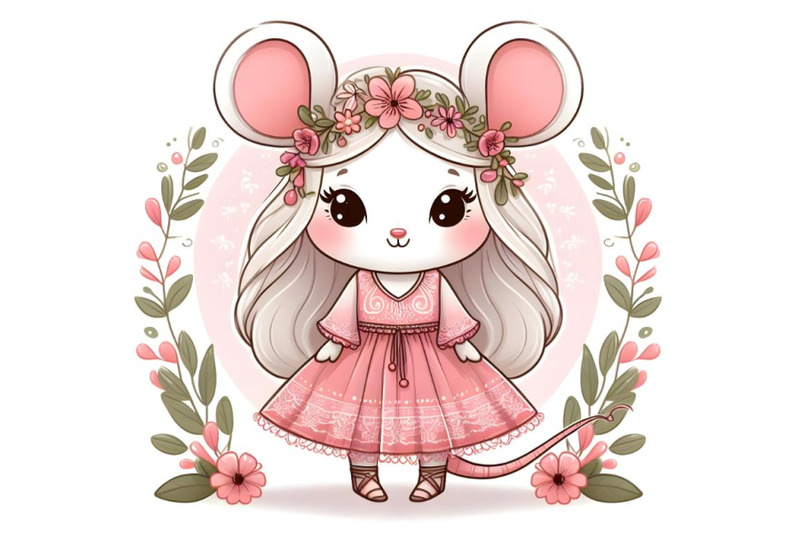 cute-cartoon-mouse-girl-in-a-pink-dress