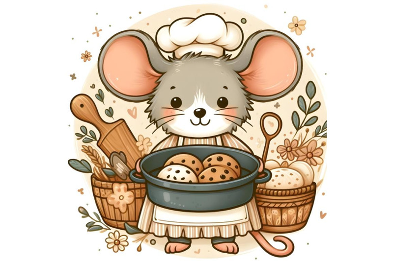 cute-cartoon-mouse-as-a-baker-holding-a-baking-pan