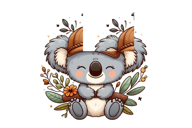 cute-cartoon-baby-koala-in-a-cap-with-bird