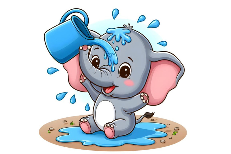 baby-elephant-which-pours-himself-with-water