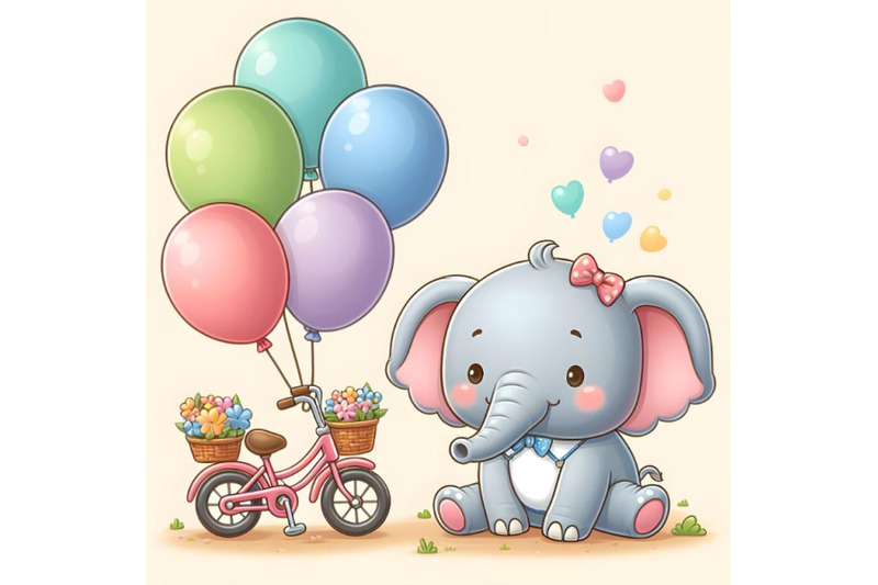 lovely-cute-baby-elephant-and-small-bike-with-color-balloons