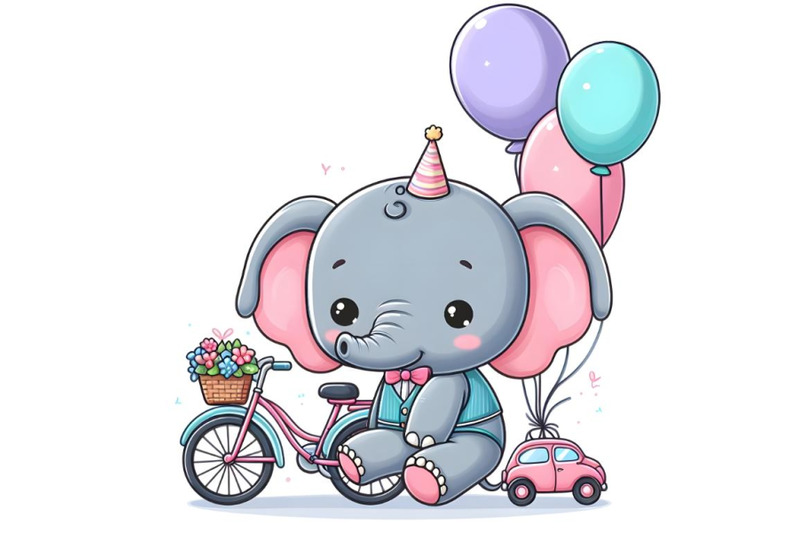 lovely-cute-baby-elephant-and-small-bike-with-color-balloons