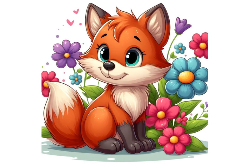 cartoon-fox-with-flowerson-a-white-background