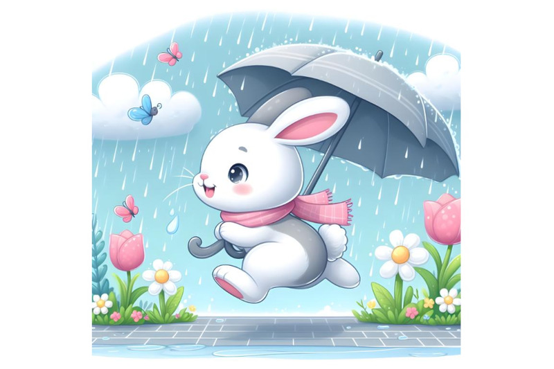 rabbit-running-in-rainy-day