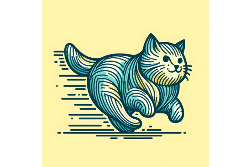 line-art-brush-stroke-running-funny-cat