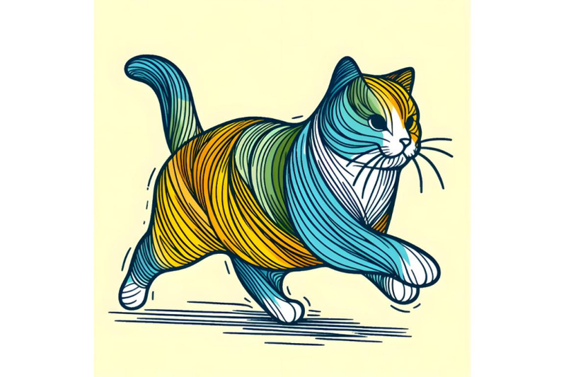 line-art-brush-stroke-running-funny-cat