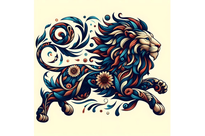 floral-abstract-lion-running