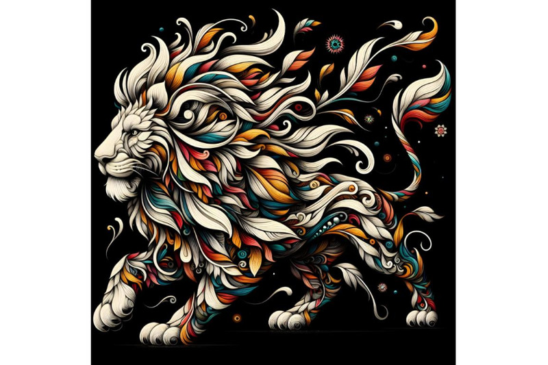 floral-abstract-lion-running