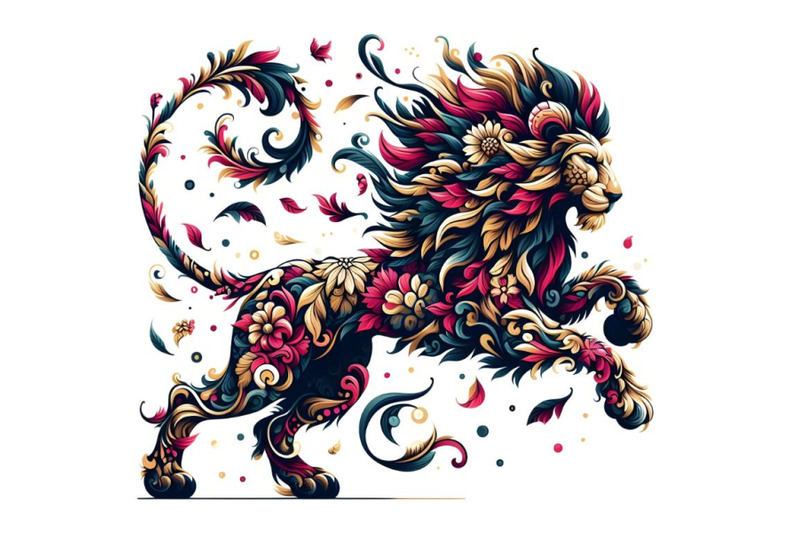 floral-abstract-lion-running