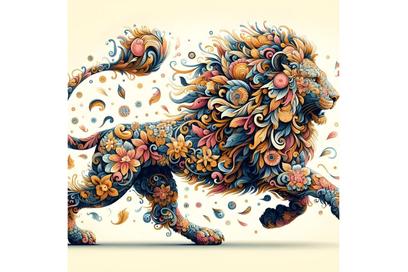 floral-abstract-lion-running