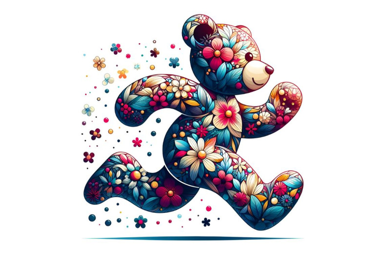 floral-abstract-teddy-bear-running