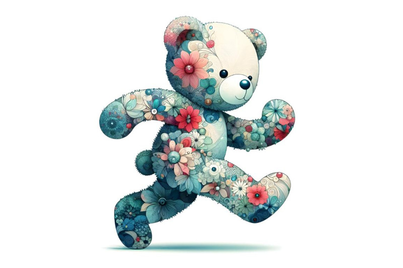 floral-abstract-teddy-bear-running