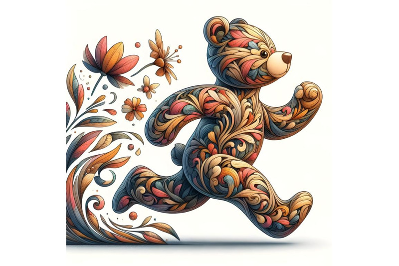 floral-abstract-teddy-bear-running