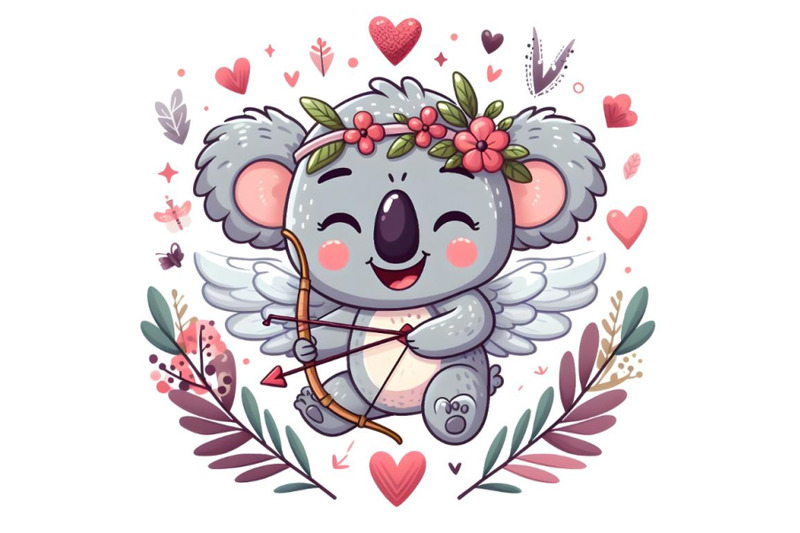 cute-happy-cartoon-koala-cupid-with-a-bow-and-arrow