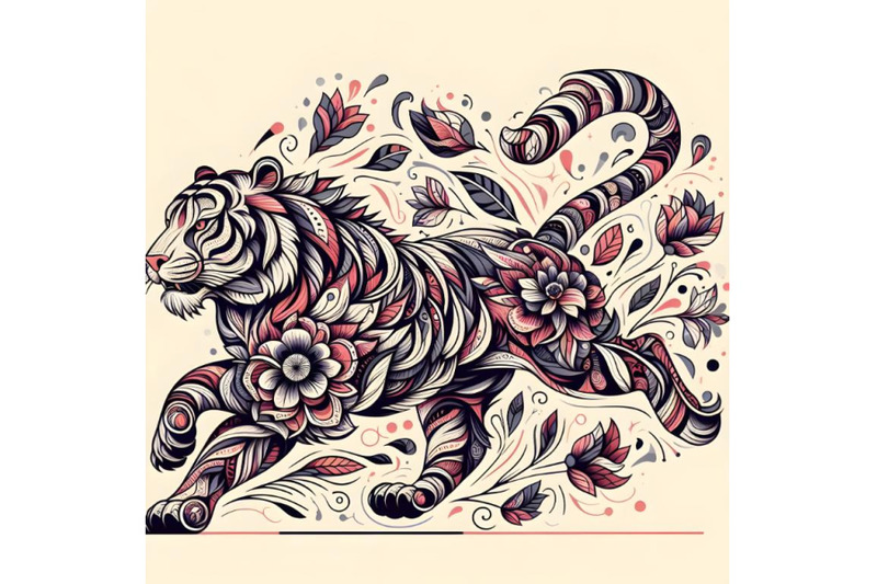 floral-abstract-tiger-running