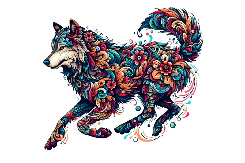 floral-abstract-wolf-running