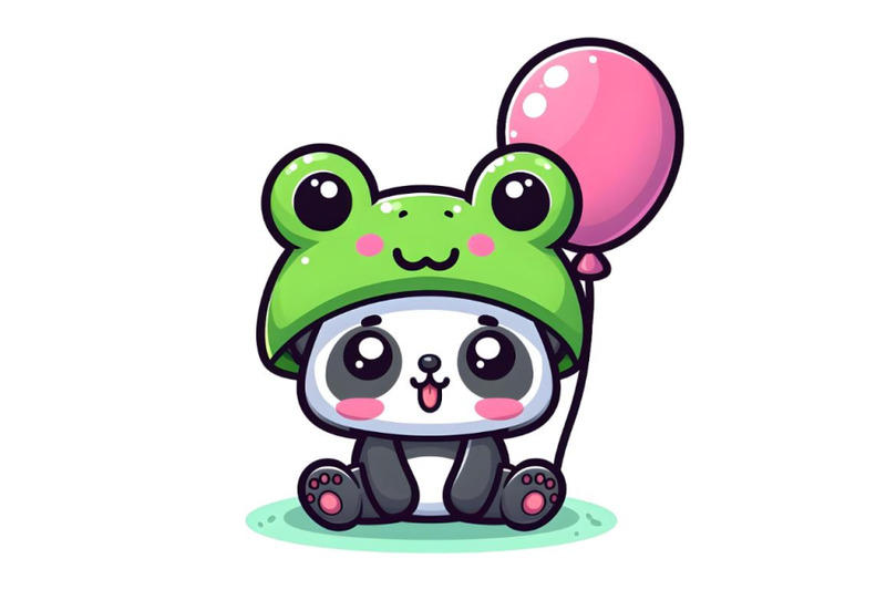 cute-cartoon-panda-in-a-frog-hat-with-balloon