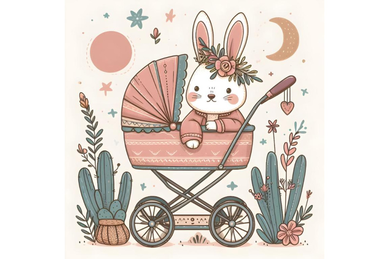 cute-cartoon-hare-in-stroller