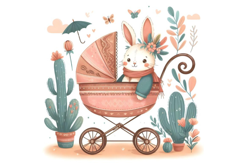 cute-cartoon-hare-in-stroller