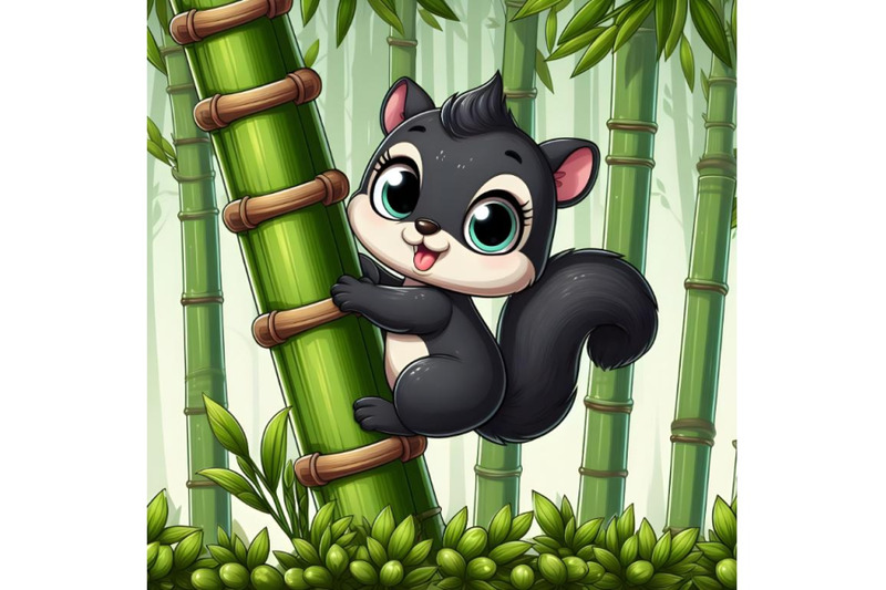 cute-baby-black-squirrel-tree-climbing-bamboo