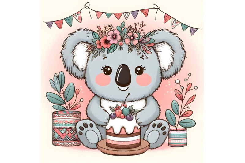 cartoon-koala-with-cake