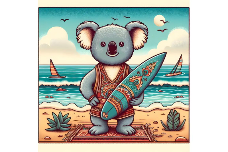 cartoon-koala-standing-with-a-surf-on-the-beach