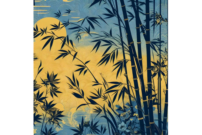 bamboo-branches-on-background-with-floral-pattern