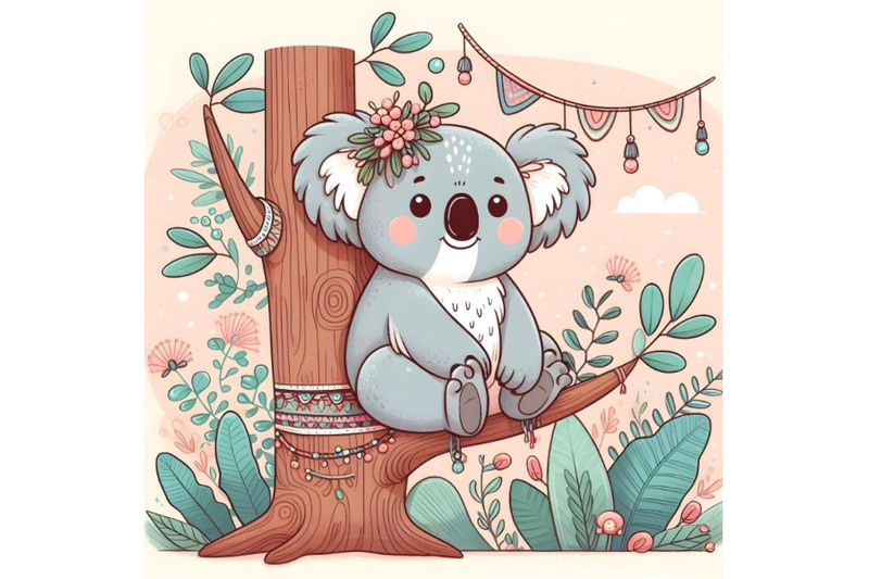 cartoon-koala-is-sitting-on-a-tree