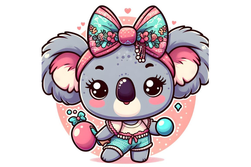 cartoon-koala-girl-with-a-bow-and-bubble-gum