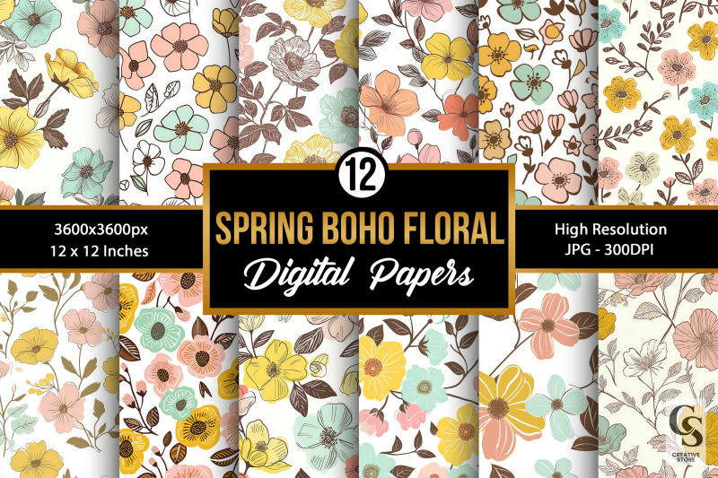 spring-boho-flowers-seamless-patterns