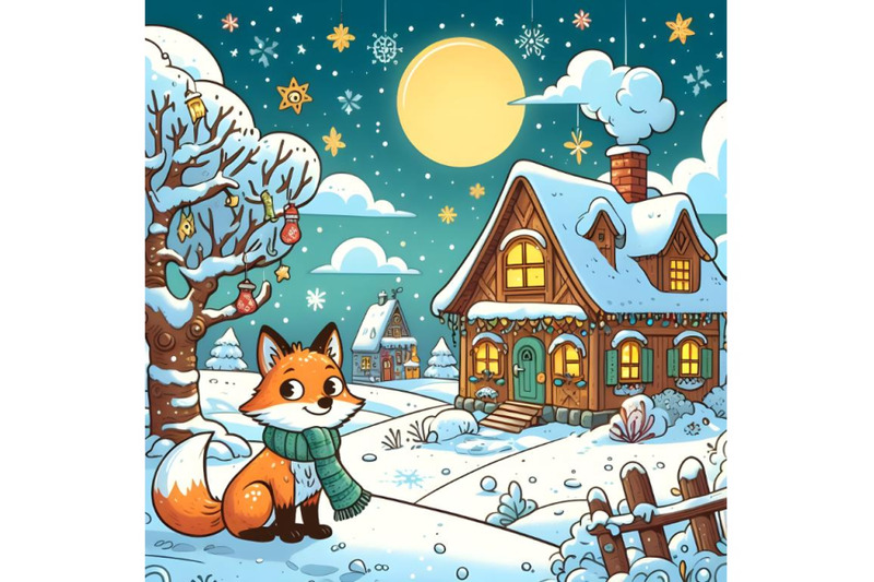 winter-landscape-with-a-house-and-a-fox