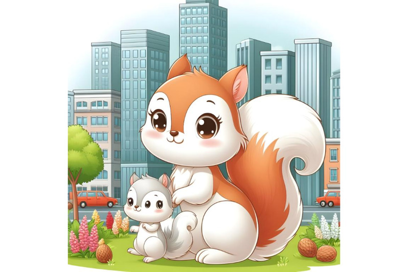 squirrel-with-baby-squirrel-in-the-town