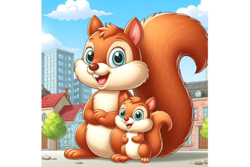 squirrel-with-baby-squirrel-in-the-town