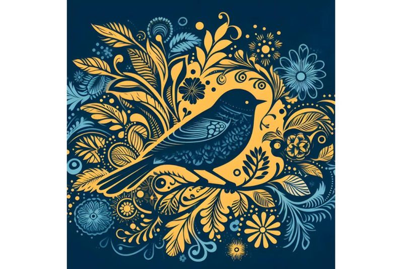 silhouette-of-bird-on-background-with-floral-pattern