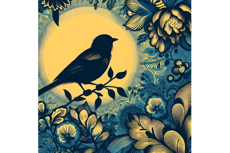 silhouette-of-bird-on-background-with-floral-pattern