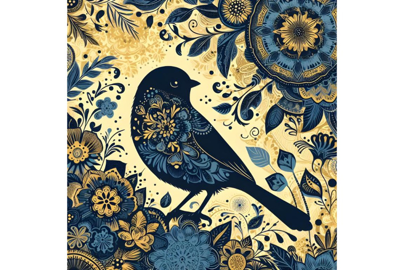 silhouette-of-bird-on-background-with-floral-pattern