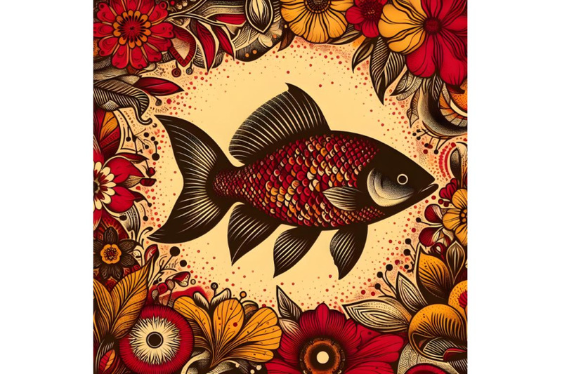 silhouette-of-fish-on-background-with-floral-pattern