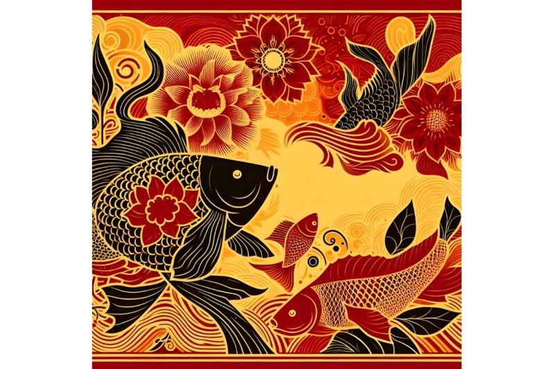 silhouette-of-fish-on-background-with-floral-pattern